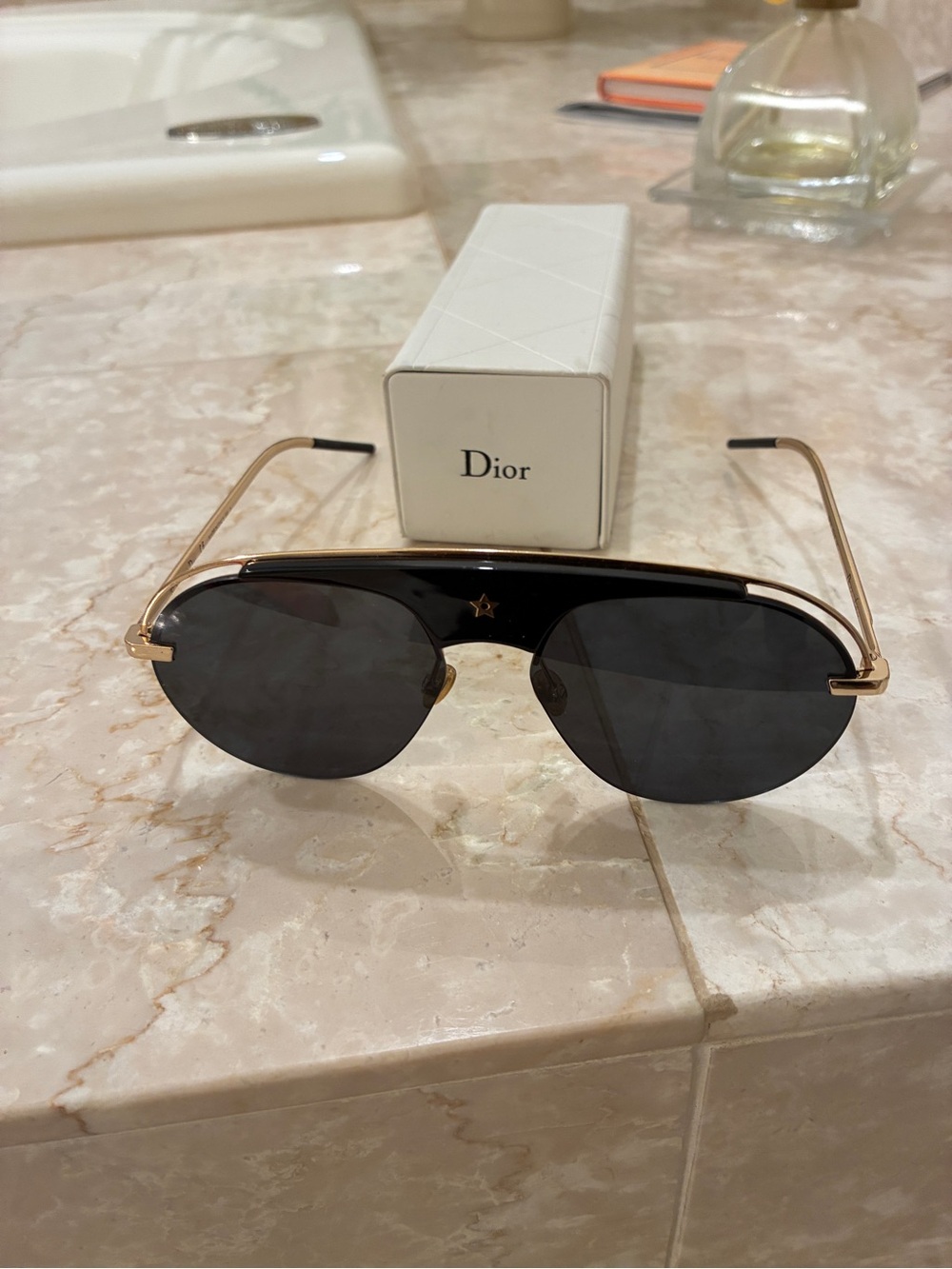 Dior Black and Gold Shield-Style Sunglasses